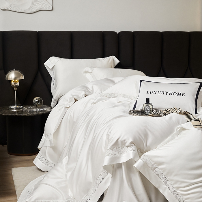 91家纺网 家纺一手货源 找家纺 榻尚家居 2024新款天丝棉法式镂空工艺款四件套--云绡（会员减20） 珍珠白