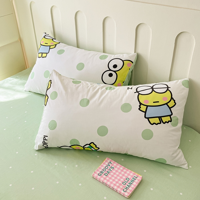 91家纺网 家纺一手货源 找家纺 博雅 2024新款全棉三丽鸥AB版活性印花四件套 波点大眼蛙