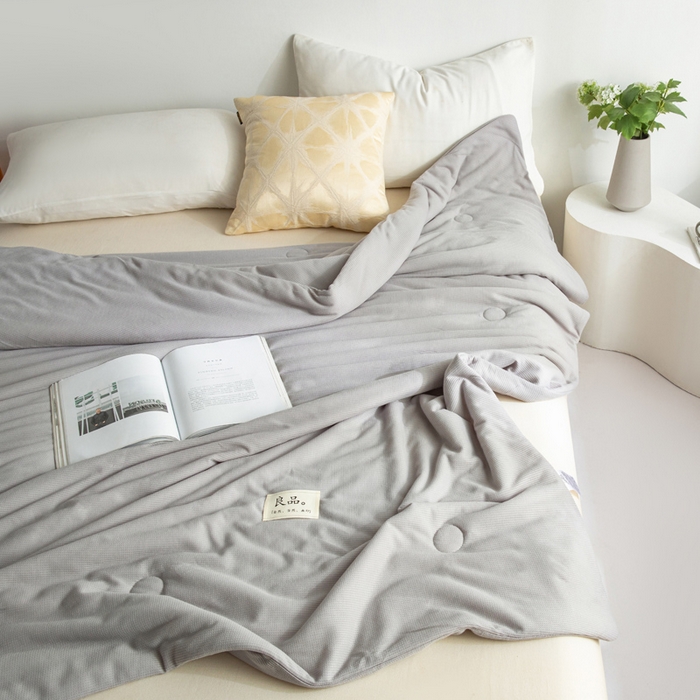 91家纺网 家纺一手货源 找家纺 慕尚家纺 2025新款针织棉华夫格夏被 华夫格 星空灰