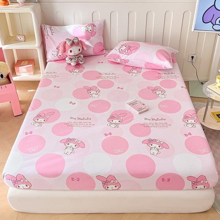 91家纺网 家纺一手货源 找家纺 博雅 2024新款三丽鸥正版授权全棉活性印花单床笠 波点美乐蒂