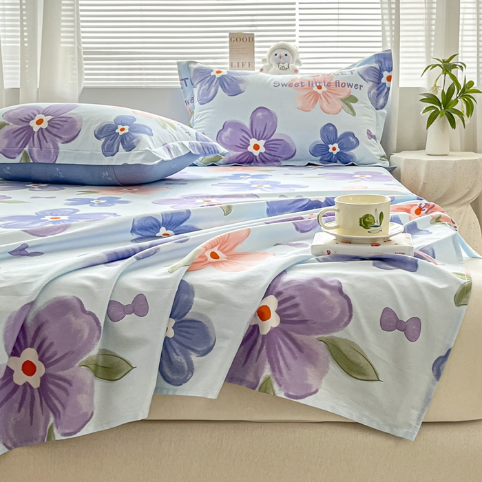 91家纺网 家纺一手货源 找家纺 涵宸家纺 2024新款全棉小清新印花单品套件--单床单 床单-花季