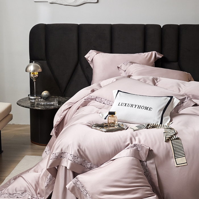 91家纺网 家纺一手货源 找家纺 榻尚家居 2024新款天丝棉法式镂空工艺款四件套--云绡（会员减20） 豆沙色