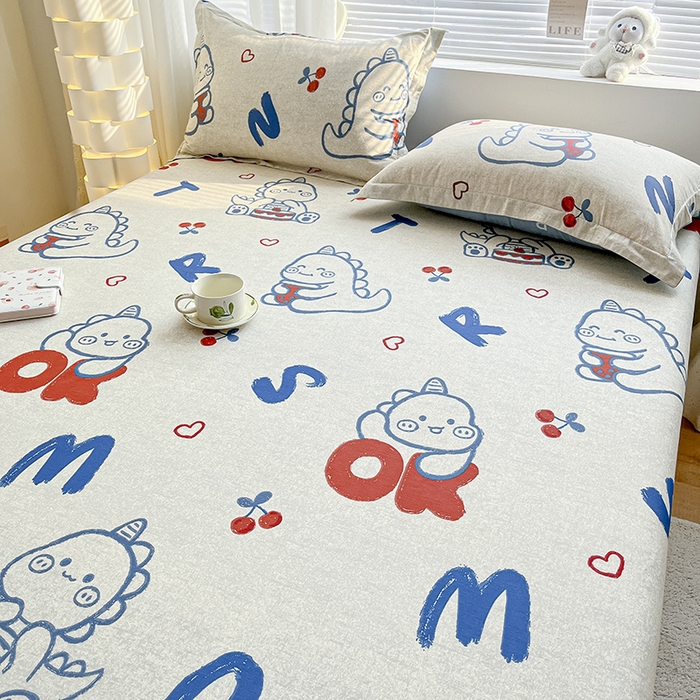 91家纺网 家纺一手货源 找家纺 涵宸家纺 2024新款全棉小清新印花单品套件--单床笠 床笠-皮皮龙