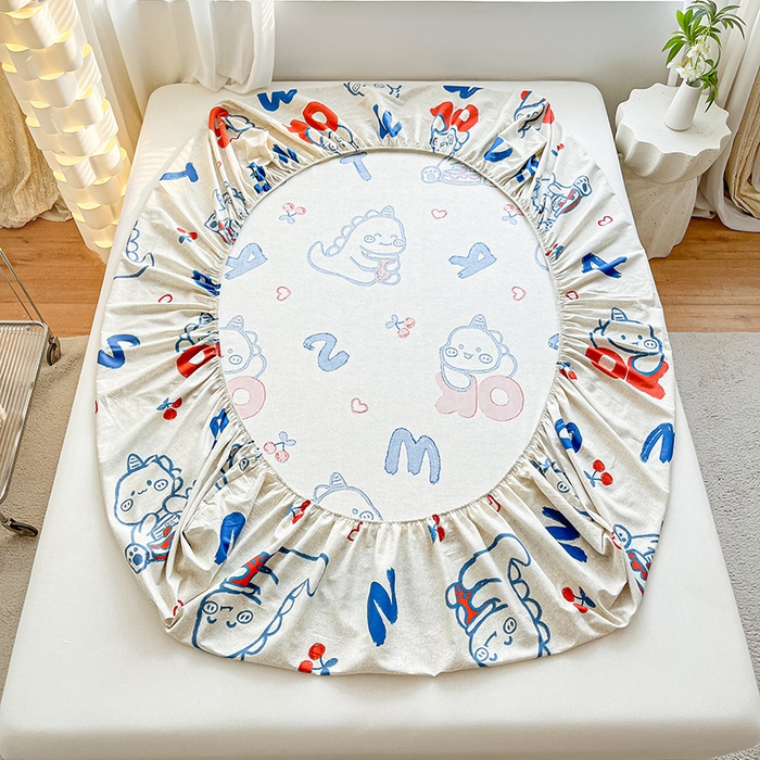 91家纺网 家纺一手货源 找家纺 涵宸家纺 2024新款全棉小清新印花单品套件--单床笠 床笠-皮皮龙