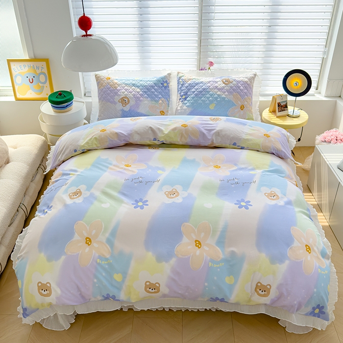 91家纺网 家纺一手货源 找家纺 冬然 2023新款全棉床盖纯棉床盖夹棉床单全棉床单纯棉床单油彩画