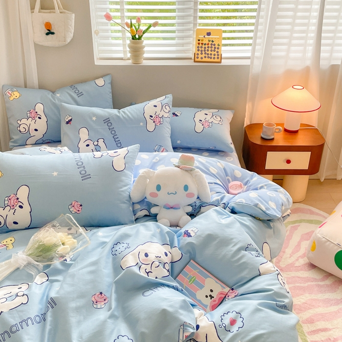 91家纺网 家纺一手货源 找家纺 博雅 2024新款全棉三丽鸥AB版活性印花四件套 甜品玉桂狗