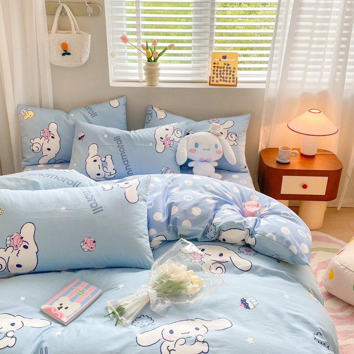 91家纺网 家纺一手货源 找家纺 博雅 2024新款全棉三丽鸥AB版活性印花四件套 甜品玉桂狗