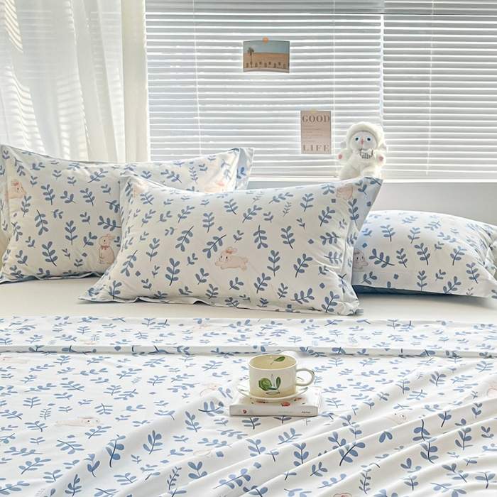 91家纺网 家纺一手货源 找家纺 涵宸家纺 2024新款全棉小清新印花单品套件--单枕套 枕套-兔影