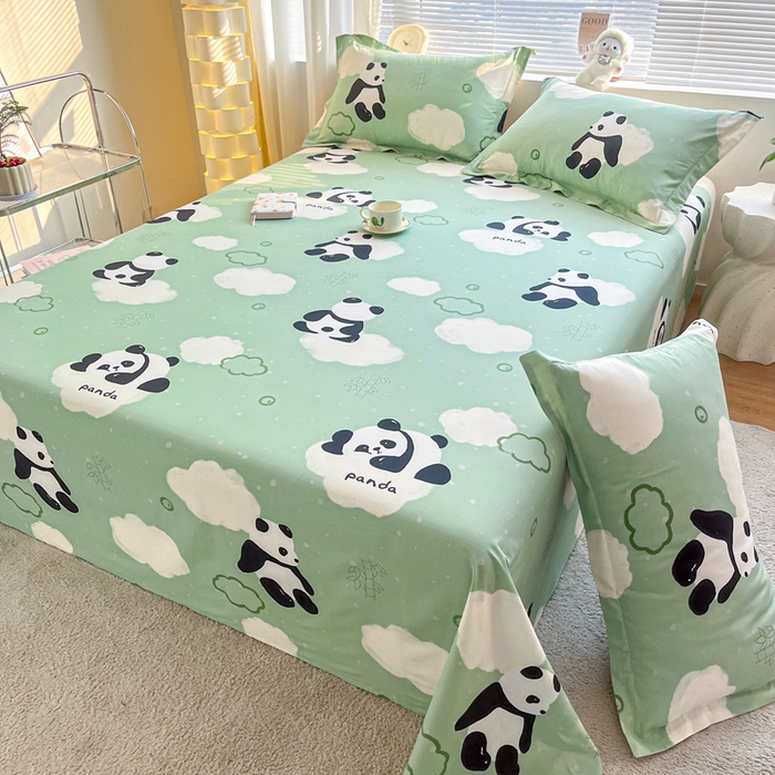 91家纺网 家纺一手货源 找家纺 涵宸家纺 2024新款全棉小清新印花单品套件--单床单 床单-云影熊