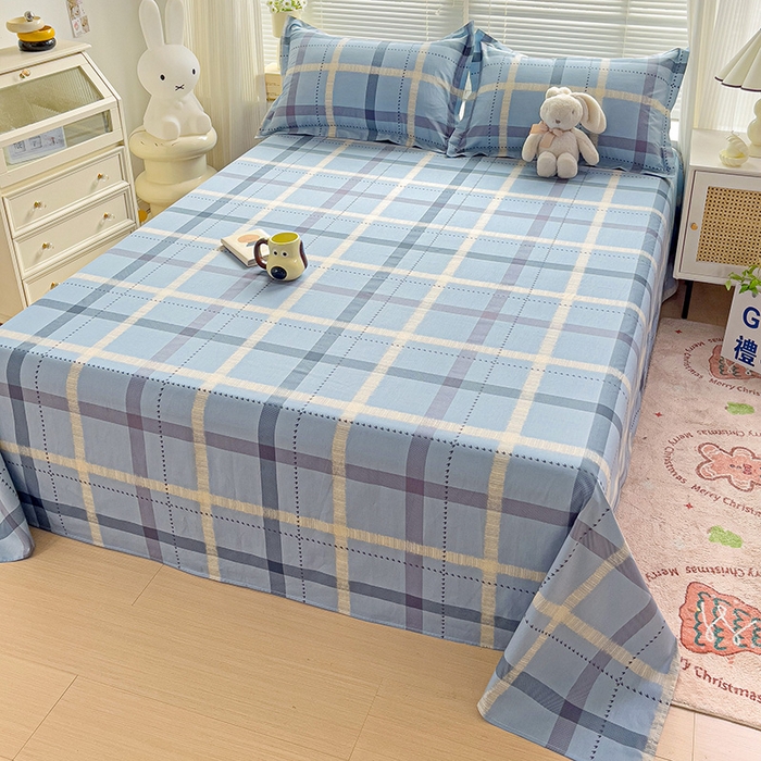 91家纺网 家纺一手货源 找家纺 大柏树 2025新款全棉13376印花四件套系列（可定制）-单床单 卡洛塔-蓝