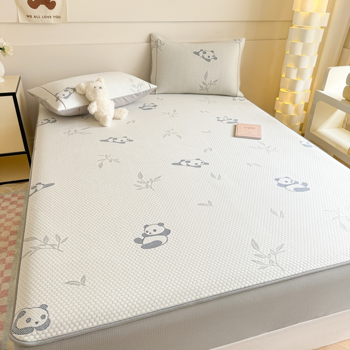 91家纺网 家纺一手货源 找家纺 慕尚家纺 2025新款卡通凉豆豆凉感冰丝席凉席 床笠款-小熊猫