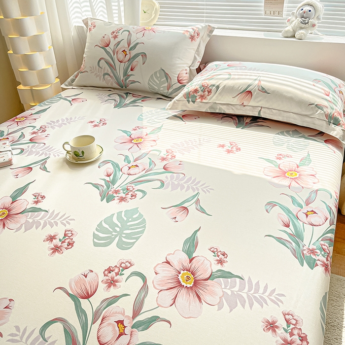 91家纺网 家纺一手货源 找家纺 涵宸家纺 2024新款全棉小清新印花单品套件--单床笠 床笠-长歌行