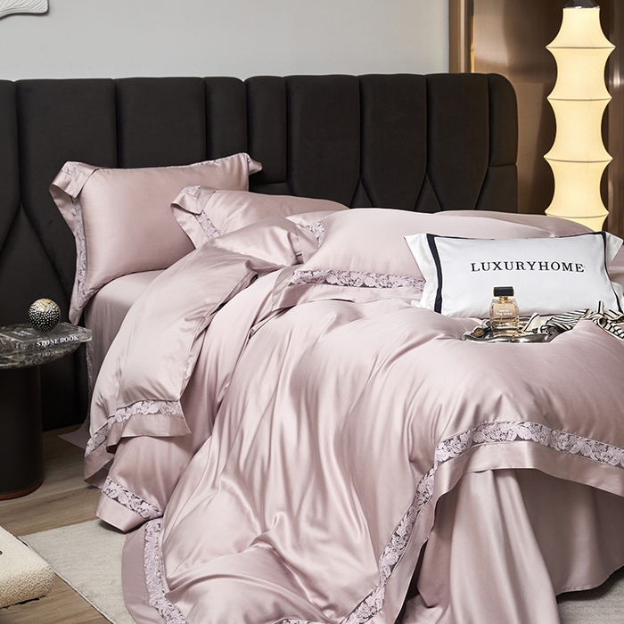 91家纺网 家纺一手货源 找家纺 榻尚家居 2024新款天丝棉法式镂空工艺款四件套--云绡（会员减20） 豆沙色