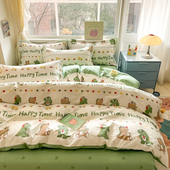 91家纺网 家纺一手货源 找家纺 涵宸家纺 2024新款全棉小清新印花单品套件--单被套 功夫龙仔