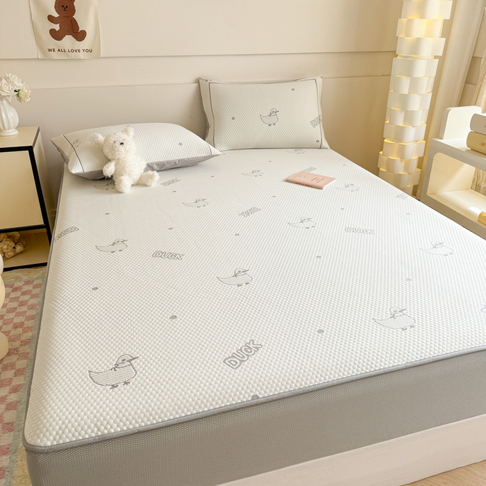 91家纺网 家纺一手货源 找家纺 慕尚家纺 2025新款卡通凉豆豆凉感冰丝席凉席 床笠款-小鸭