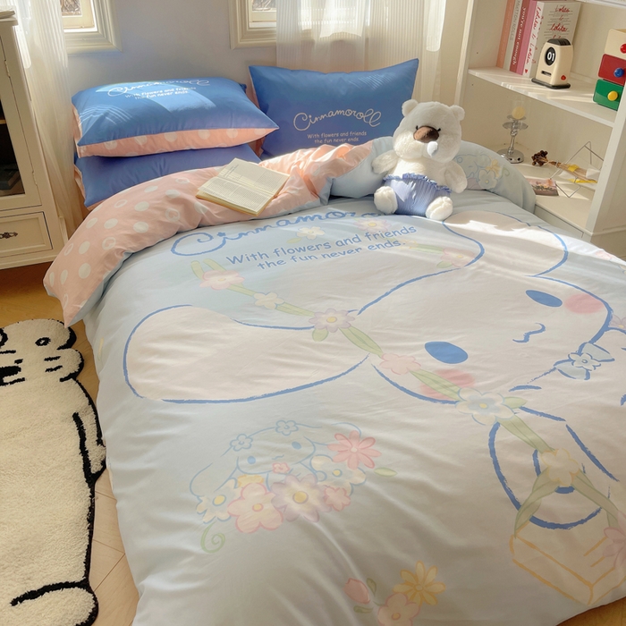 91家纺网 家纺一手货源 找家纺 星座 2025大版全棉三丽鸥四件套 花园玉桂狗