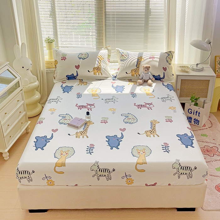 91家纺网 家纺一手货源 找家纺 大柏树 2025新款全棉13376印花四件套系列（可定制）-单床笠 爱乐儿