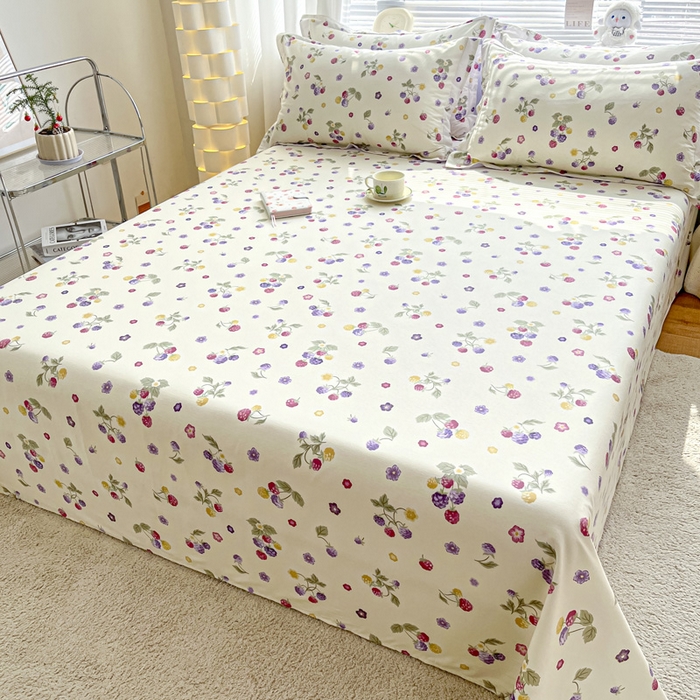 91家纺网 家纺一手货源 找家纺 涵宸家纺 2024新款全棉小清新印花单品套件--单床单 床单-樱桃可可