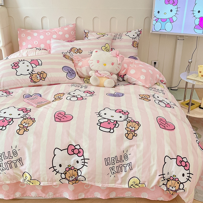 91家纺网 家纺一手货源 找家纺 博雅 2024新款全棉三丽鸥AB版活性印花四件套 小熊kt