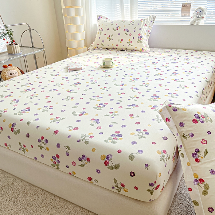 91家纺网 家纺一手货源 找家纺 涵宸家纺 2024新款全棉小清新印花单品套件--单床笠 床笠-樱桃可可