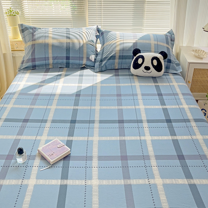 91家纺网 家纺一手货源 找家纺 大柏树 2025新款全棉13376印花四件套系列（可定制）-单床笠 卡洛塔-蓝