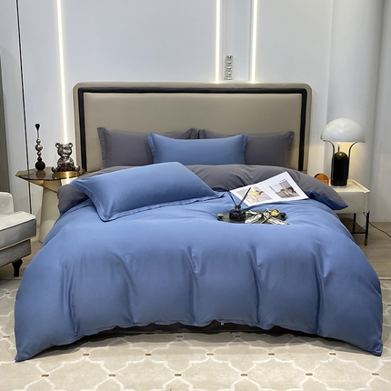 91家纺网 家纺一手货源 找家纺 （总）富馨莱 2024新款60支A类全棉纯棉磨毛纯色双拼四件套系列-四件套