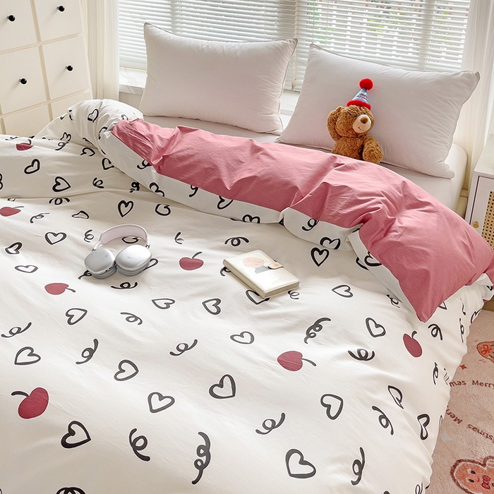 91家纺网 家纺一手货源 找家纺 大柏树 2025新款全棉13376印花四件套系列（可定制）-单被套 比心-红