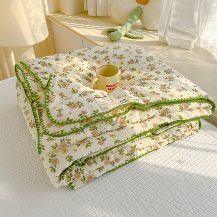 91家纺网 家纺一手货源 找家纺 芯恋 2025新款母婴级全棉皱皱纱双层纱夏被 春日