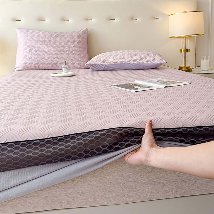 91家纺网 家纺一手货源 找家纺 邦妮家纺 2024新款A类凉感丝床笠凉席床垫30公分内可用 梦幻-粉