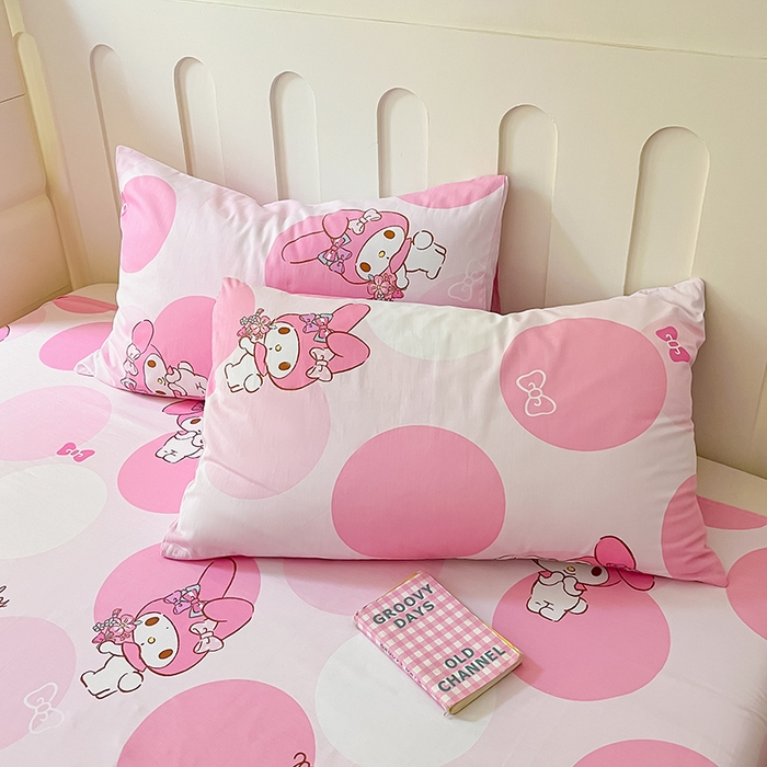 91家纺网 家纺一手货源 找家纺 博雅 2024新款三丽鸥正版授权全棉活性印花单床笠 波点美乐蒂