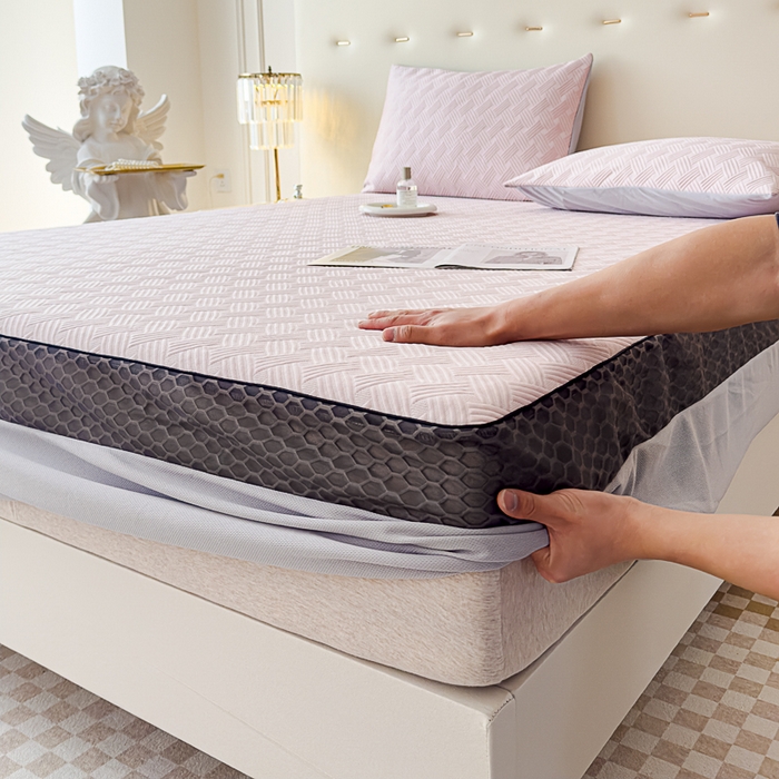 91家纺网 家纺一手货源 找家纺 邦妮家纺 2024新款A类凉感丝床笠凉席床垫30公分内可用 梦幻-粉