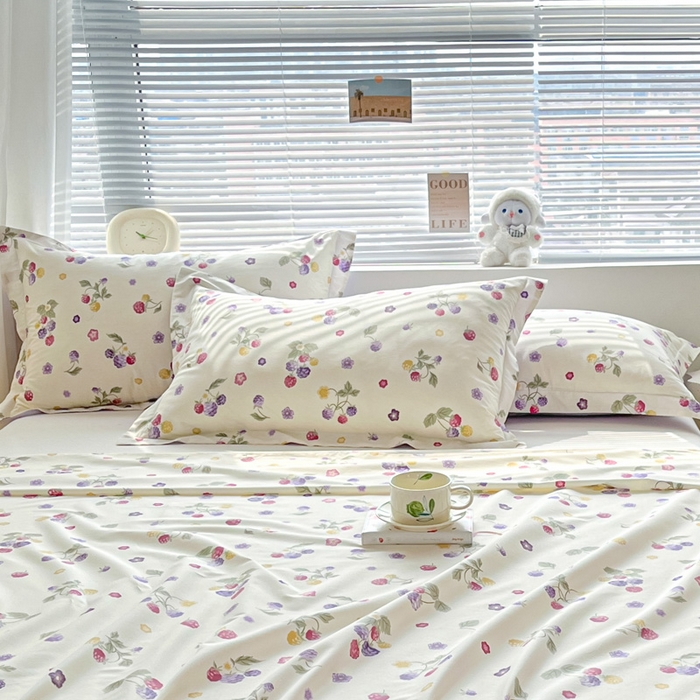 91家纺网 家纺一手货源 找家纺 涵宸家纺 2024新款全棉小清新印花单品套件--单枕套 枕套-樱桃可可