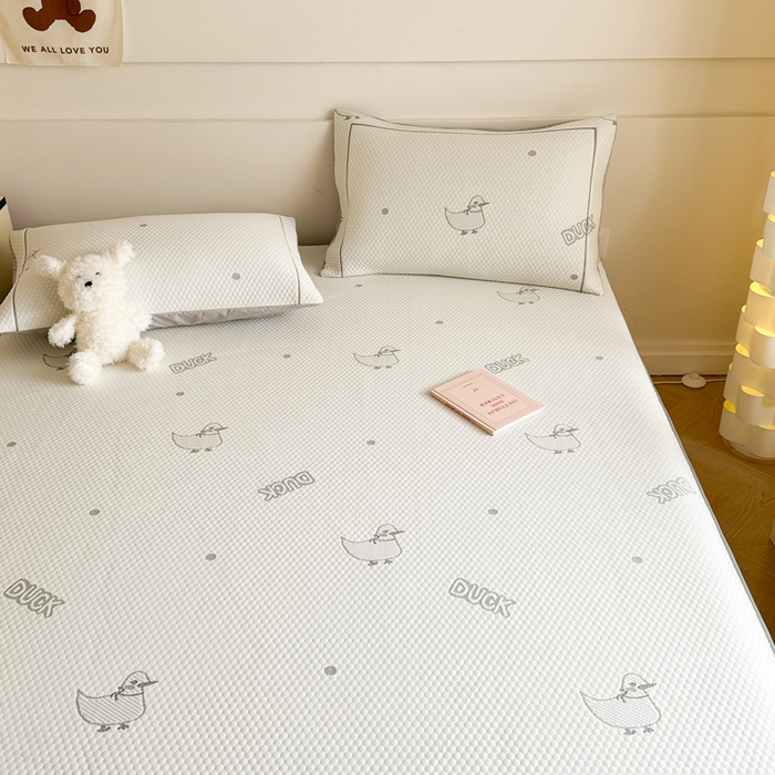 91家纺网 家纺一手货源 找家纺 慕尚家纺 2025新款卡通凉豆豆凉感冰丝席凉席 床笠款-小鸭