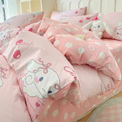 博雅 2024新款全棉三丽鸥AB版活性印花四件套 粉色玉桂狗