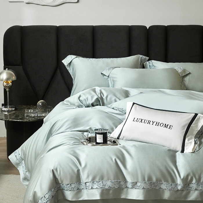 91家纺网 家纺一手货源 找家纺 榻尚家居 2024新款天丝棉法式镂空工艺款四件套--云绡（会员减20） 月光绿