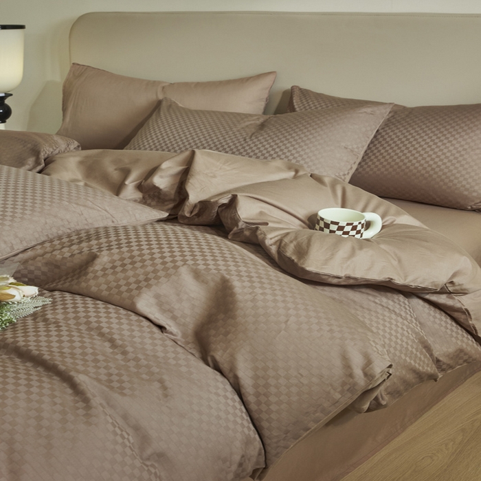 91家纺网 家纺一手货源 找家纺 涵宸家纺 2024新款全棉提花四件套-菲比 菲比-奶茶色