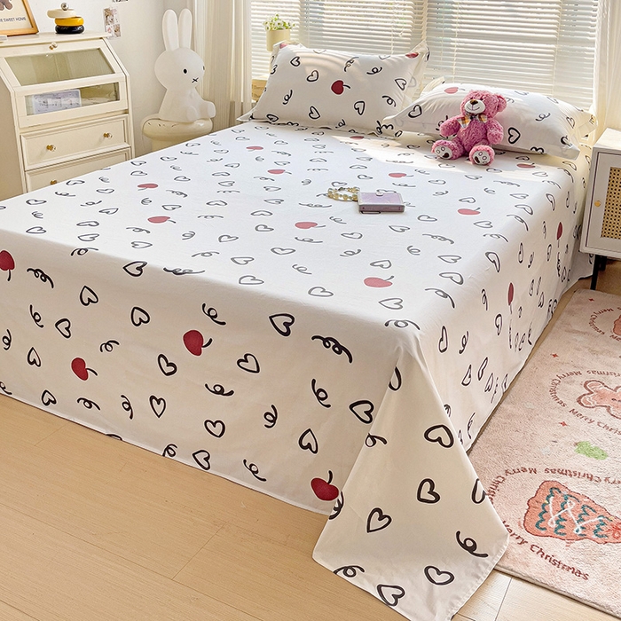 91家纺网 家纺一手货源 找家纺 大柏树 2025新款全棉13376印花四件套系列（可定制）-单床单 比心-红