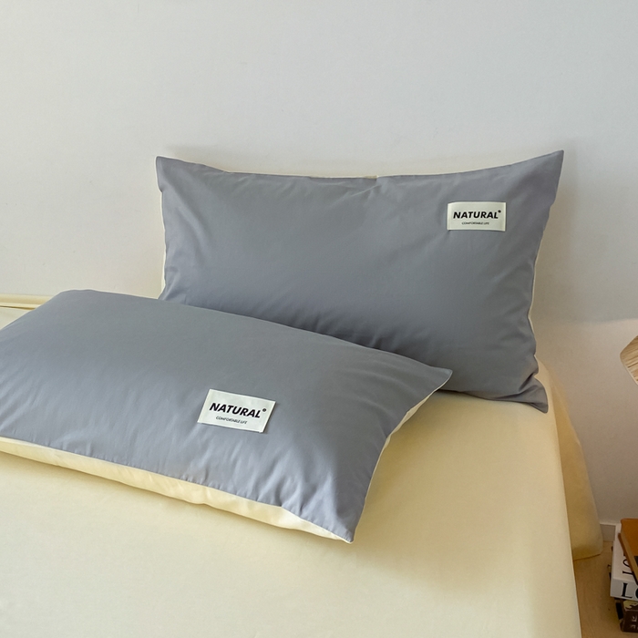 91家纺网 家纺一手货源 找家纺 芊寻家居 2024新款13372全棉纯色四件套无印良品风简约套件 中灰-米黄