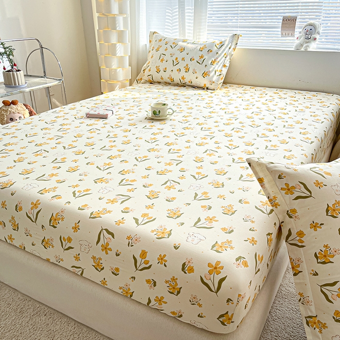 91家纺网 家纺一手货源 找家纺 涵宸家纺 2024新款全棉小清新印花单品套件--单床笠 床笠-菊馨兔