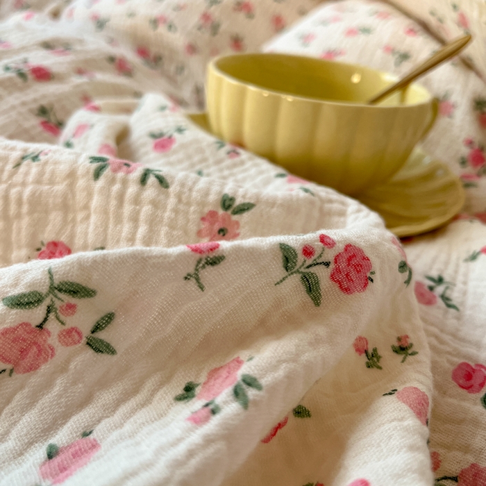 91家纺网 家纺一手货源 找家纺 千朵 2024新款全棉双层纱四件套 甜心粉