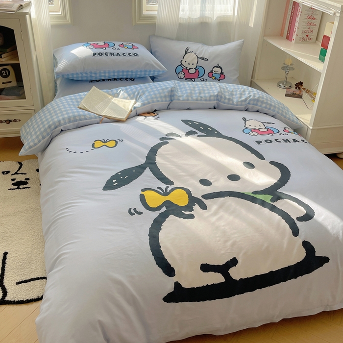 91家纺网 家纺一手货源 找家纺 星座 2025大版全棉三丽鸥四件套 快乐帕恰狗