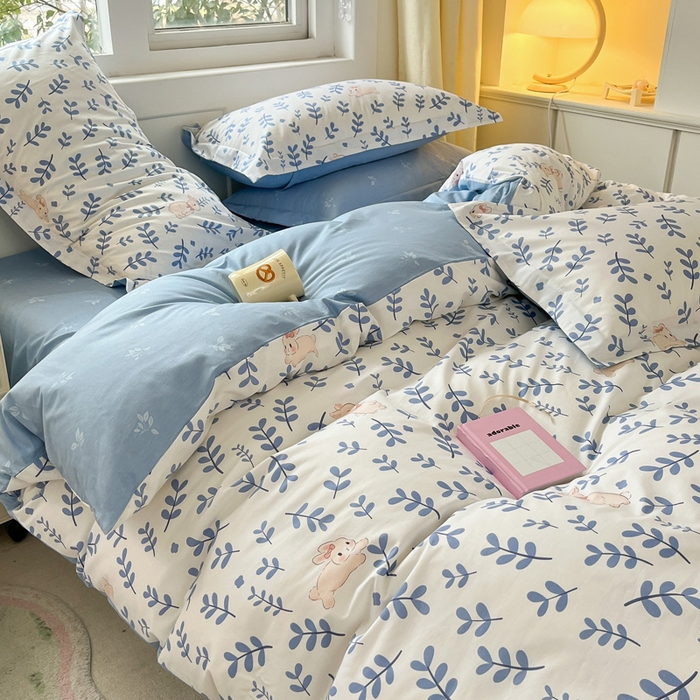 91家纺网 家纺一手货源 找家纺 涵宸家纺 2024新款全棉小清新印花单品套件--单被套 兔影