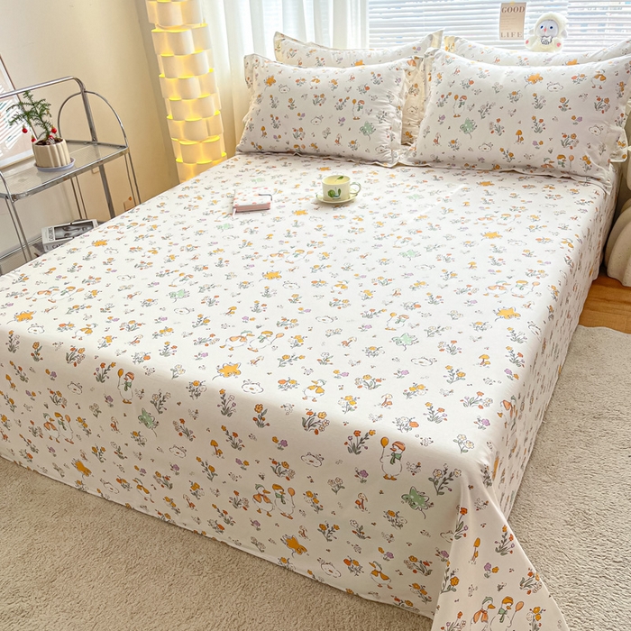 91家纺网 家纺一手货源 找家纺 涵宸家纺 2024新款全棉小清新印花单品套件--单床单 床单-开心鸭