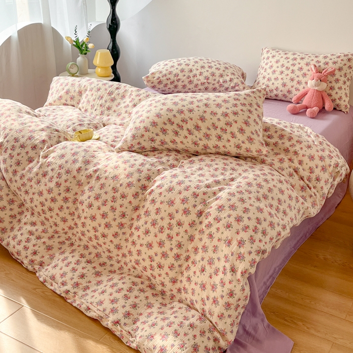 91家纺网 家纺一手货源 找家纺 千朵 2024新款全棉双层纱四件套 紫薇