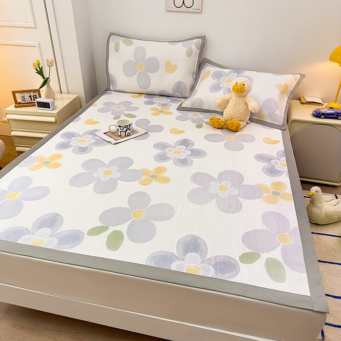 91家纺网 家纺一手货源 找家纺 大元 2025新款数码印花冰藤席系列 -冰藤条席 花知韵