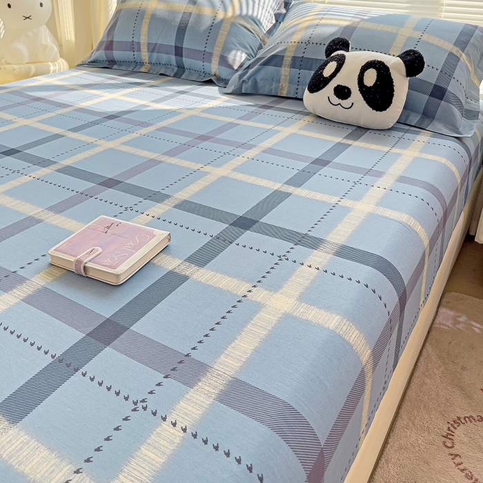 91家纺网 家纺一手货源 找家纺 大柏树 2025新款全棉13376印花四件套系列（可定制）-单床笠 卡洛塔-蓝