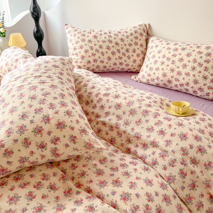 千朵 2024新款全棉双层纱四件套 紫薇