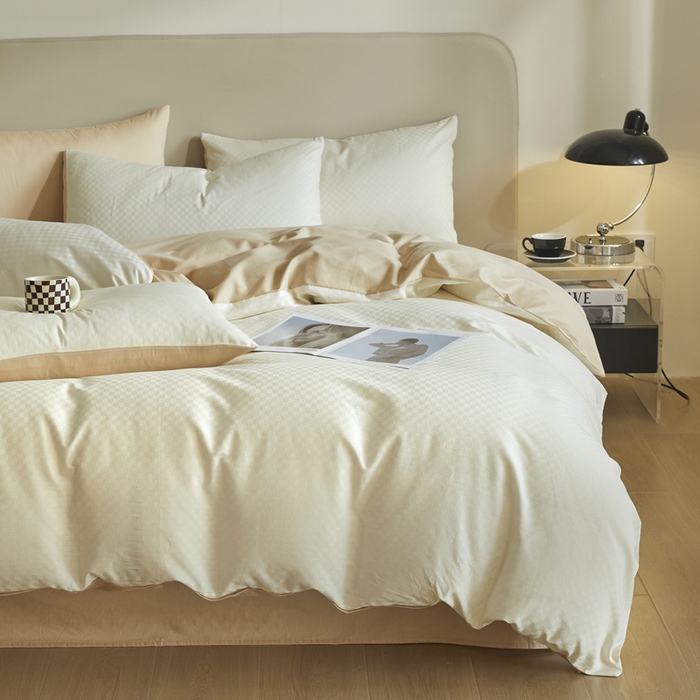 91家纺网 家纺一手货源 找家纺 涵宸家纺 2024新款全棉提花四件套-菲比 菲比-珍珠杏色