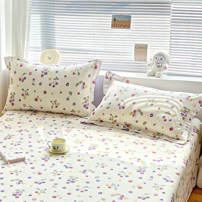 91家纺网 家纺一手货源 找家纺 涵宸家纺 2024新款全棉小清新印花单品套件--单枕套 枕套-樱桃可可