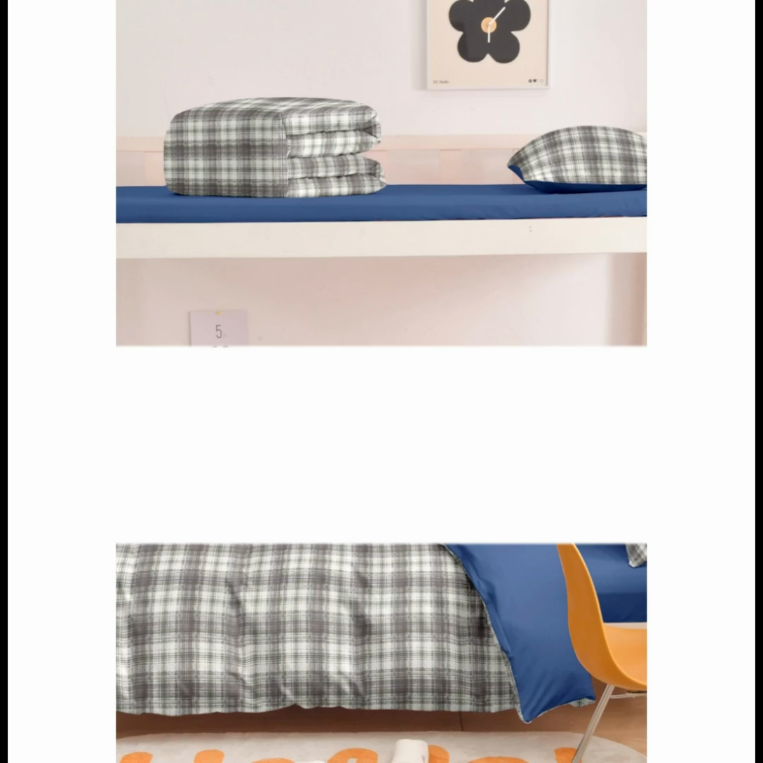 91家纺网 家纺一手货源 找家纺 啊雅家居 床上用品水洗棉印花五件套七件套 日系条格灰